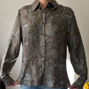 Vintage Silk Ethereal Silk Granola Retro Printed Dark Academia Top Medium Large